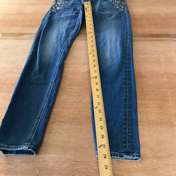 Miss Me Skinny Jeans Women 27 Blue Mid Rise Floral Rhinestone Medium Wash 16323 - Picture 8 of 15